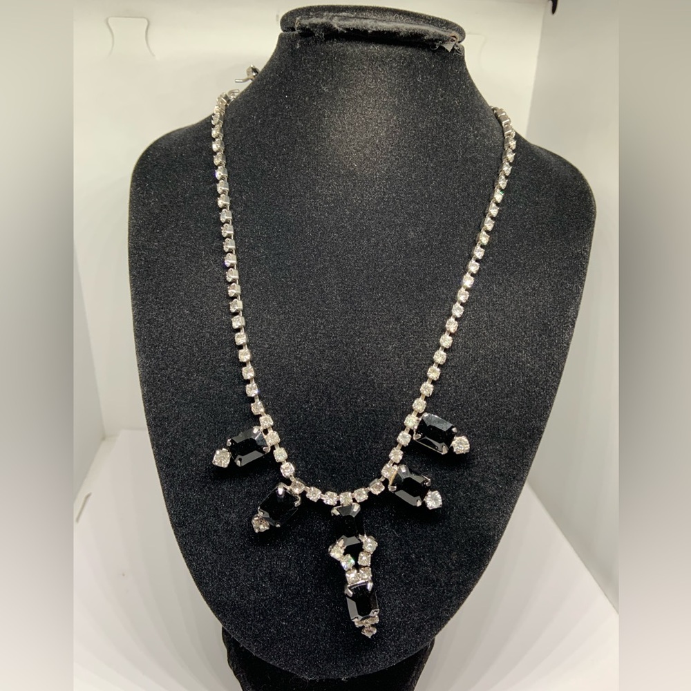 Vintage Black and Clear Rhinestone Choker Necklace